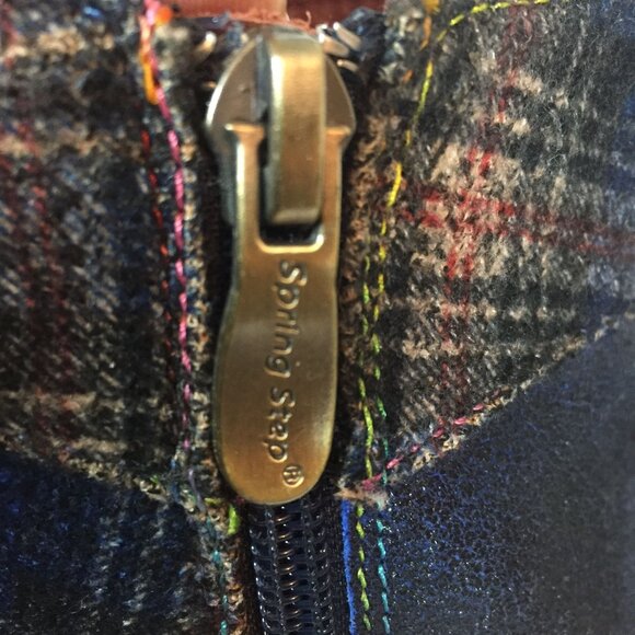 Spring Step LArtiste Scotala Heeled Ankle Boot 10/41 Navy Blue Plaid Leather Zip - Picture 10 of 13